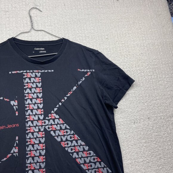 Y2K Calvin Klein T-Shirt Mens L Black Abstract CK Logo Graphic Grey / Red - Picture 5 of 14